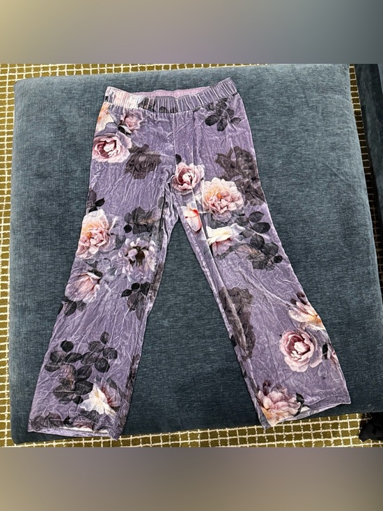 Johnny Was Pants - Johnny Was Lilac Floral Wide-Leg Silk Blend Velvet Pants